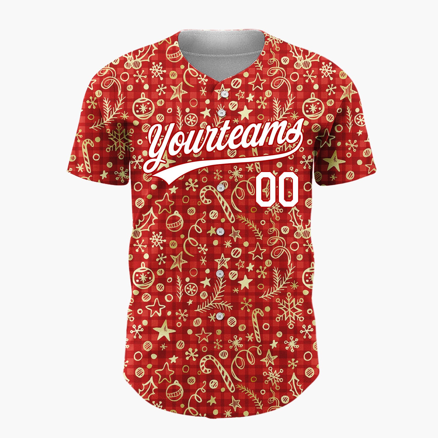 Custom Dark Red Golden Stars Festive Minimalist Pattern Christmas Baseball Jersey