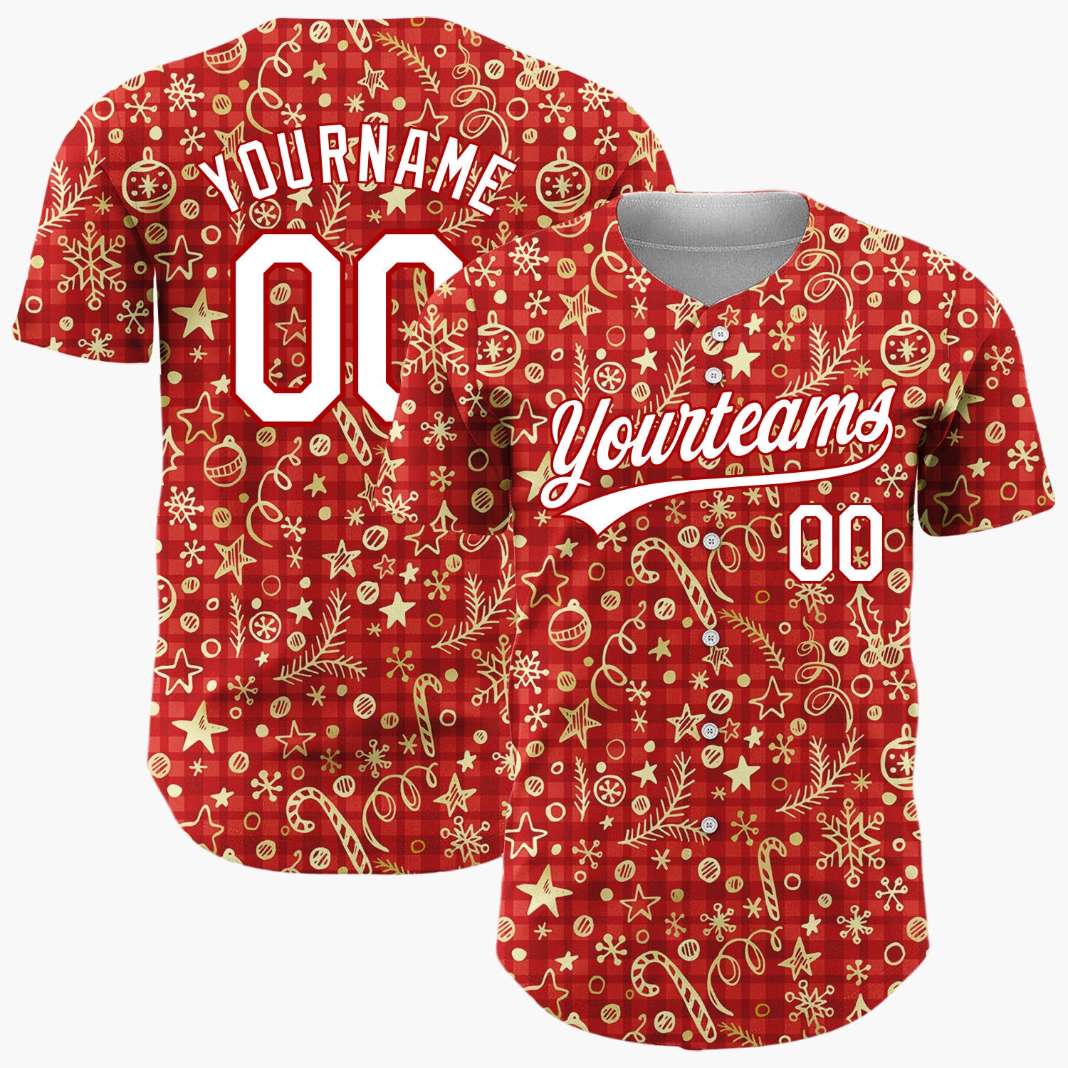 Custom Dark Red Golden Stars Festive Minimalist Pattern Christmas Baseball Jersey