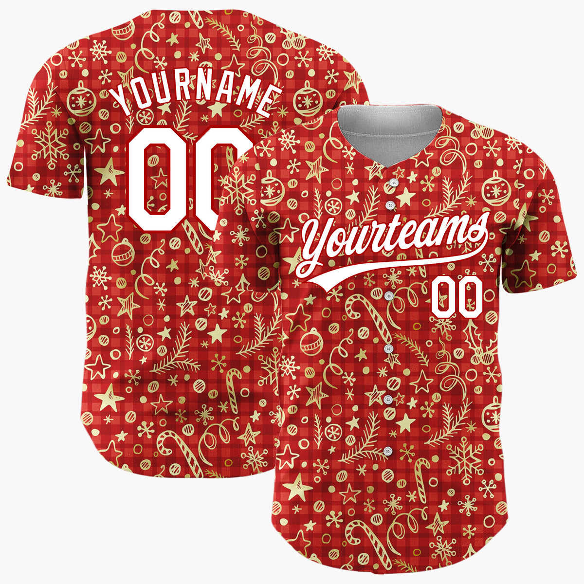 Custom Dark Red Golden Stars Festive Minimalist Pattern Christmas Baseball Jersey