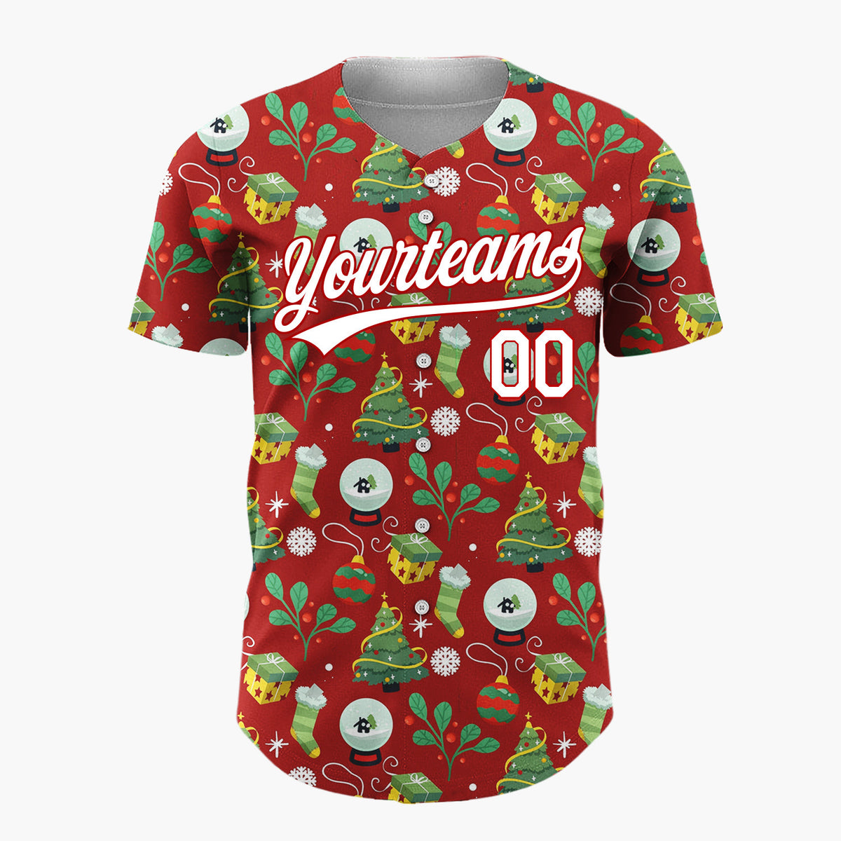 Custom Dark Red Christmas Ornaments Doodles Cartoon Halloween Pattern Christmas Baseball Jersey
