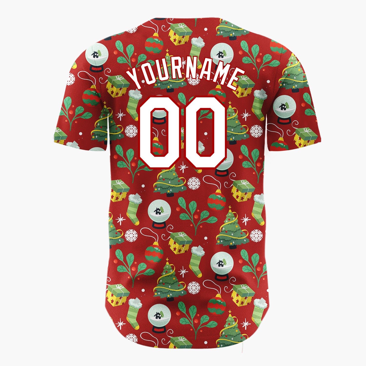 Custom Dark Red Christmas Ornaments Doodles Cartoon Halloween Pattern Christmas Baseball Jersey