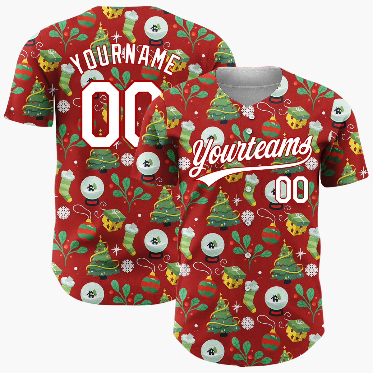 Custom Dark Red Christmas Ornaments Doodles Cartoon Halloween Pattern Christmas Baseball Jersey