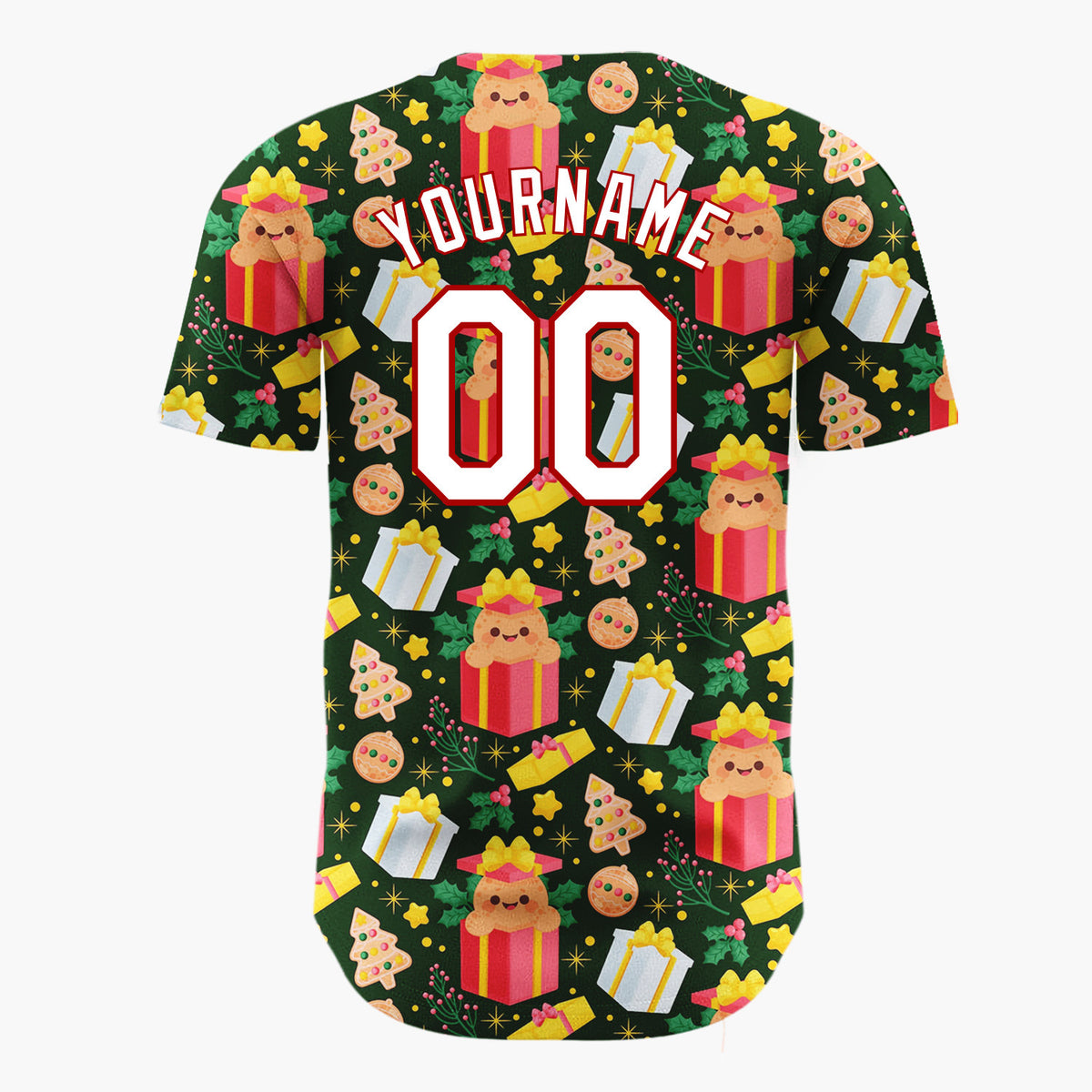Custom Dark Green Red Puppies Gifts And Cookies Cute Christmas Baseball Jersey