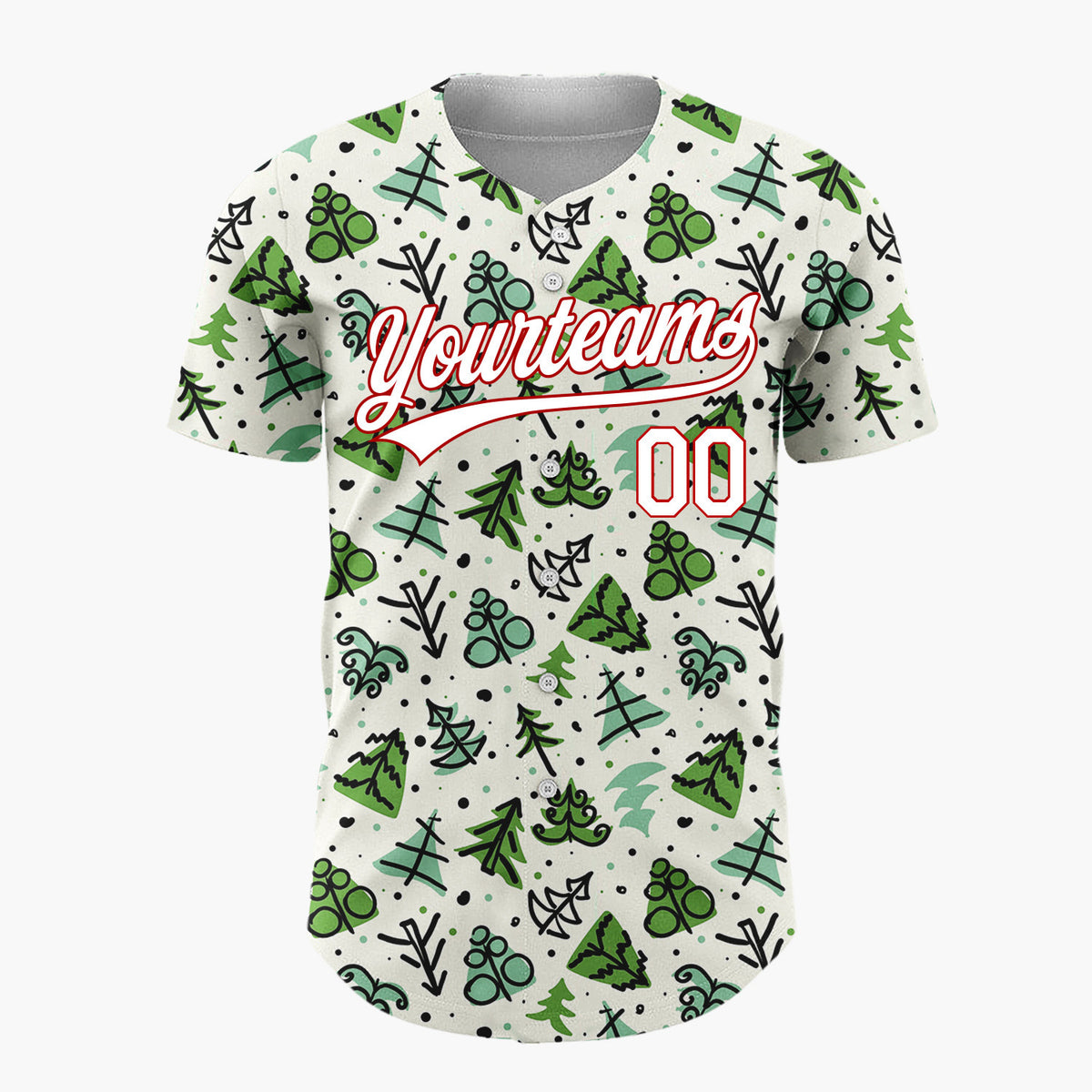 Custom Green Christmas Tree Branch Doodle Pattern Christmas Baseball Jersey