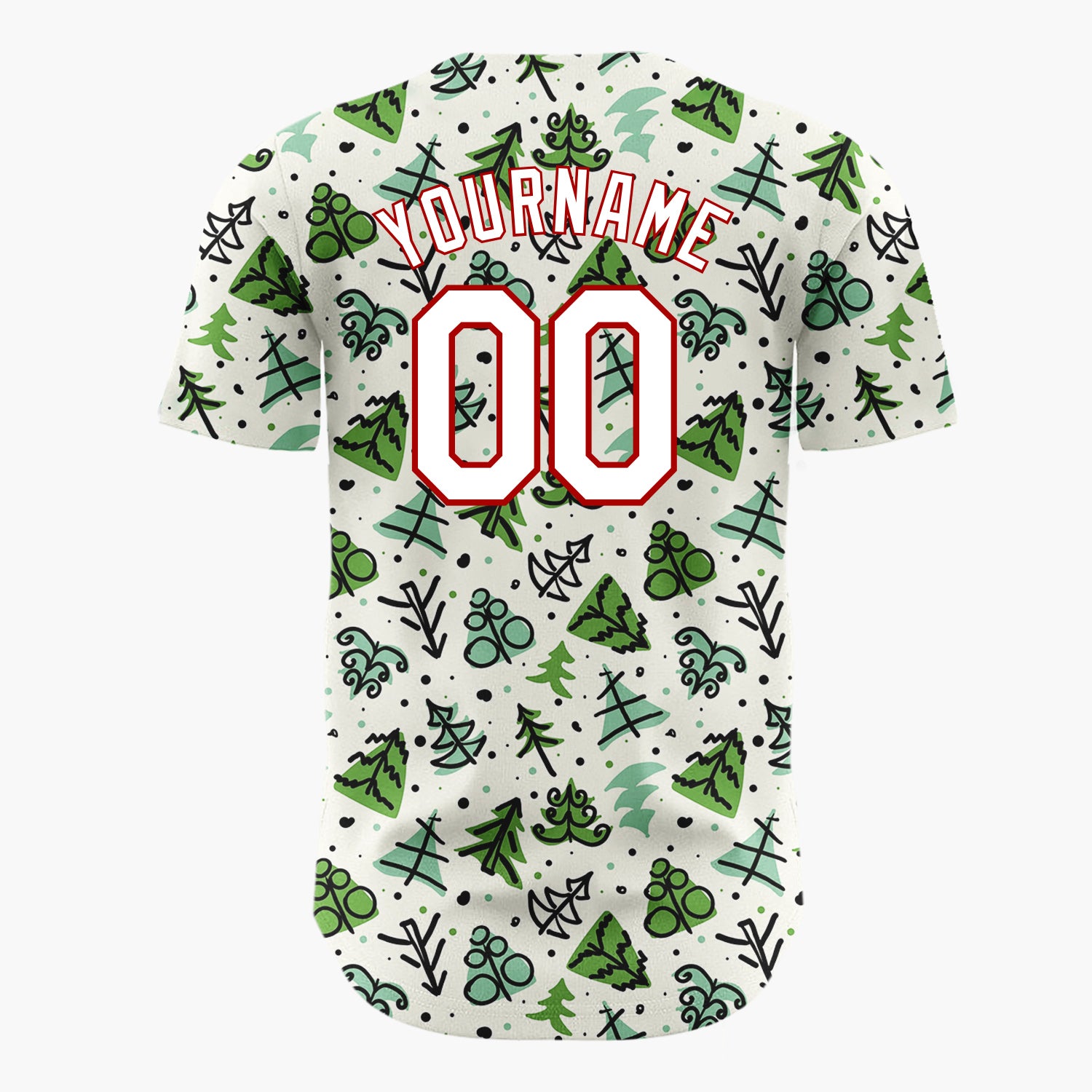 Custom Green Christmas Tree Branch Doodle Pattern Christmas Baseball Jersey