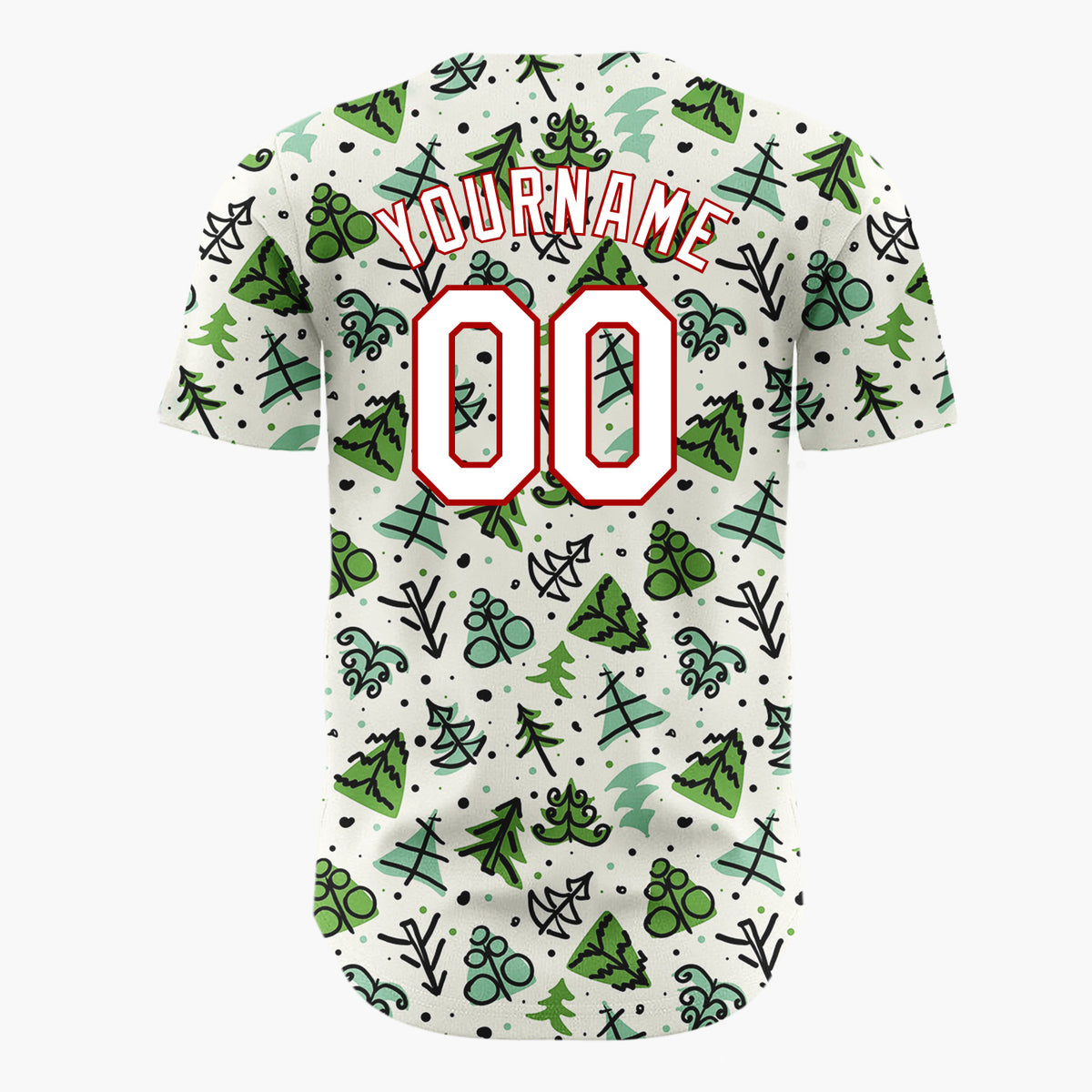 Custom Green Christmas Tree Branch Doodle Pattern Christmas Baseball Jersey