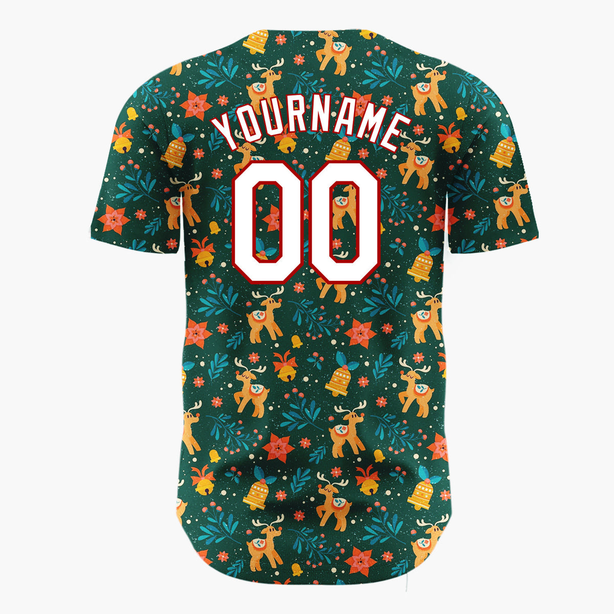Custom Dark Green Reindeer Star Doodles Cartoon Pattern Christmas Baseball Jersey
