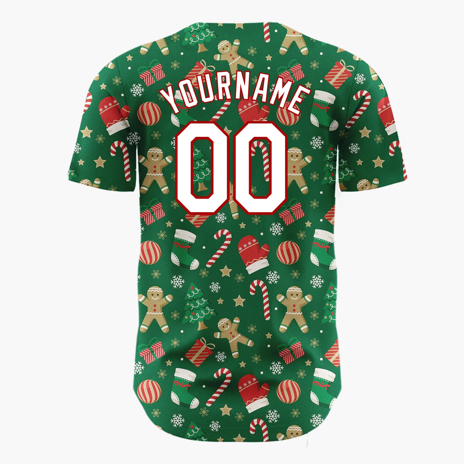 Custom Dark Green Red Gingerbread Man Candy Cane Christmas Baseball Jersey
