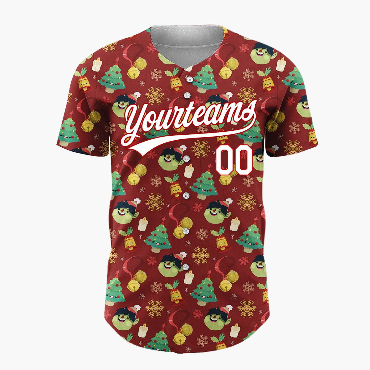 Custom Dark Red Christmas Doodles Festive Cartoon Pattern Christmas Baseball Jersey