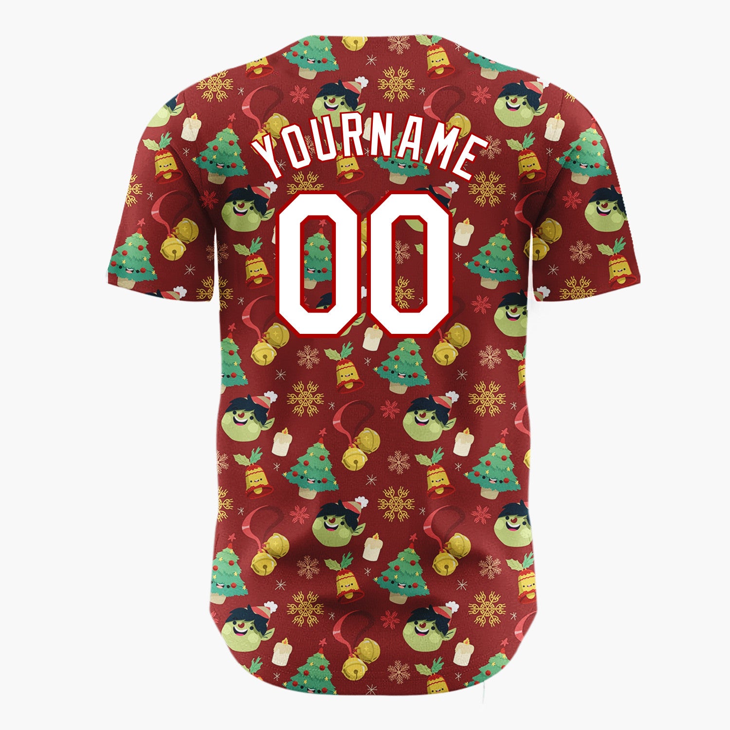Custom Dark Red Christmas Doodles Festive Cartoon Pattern Christmas Baseball Jersey