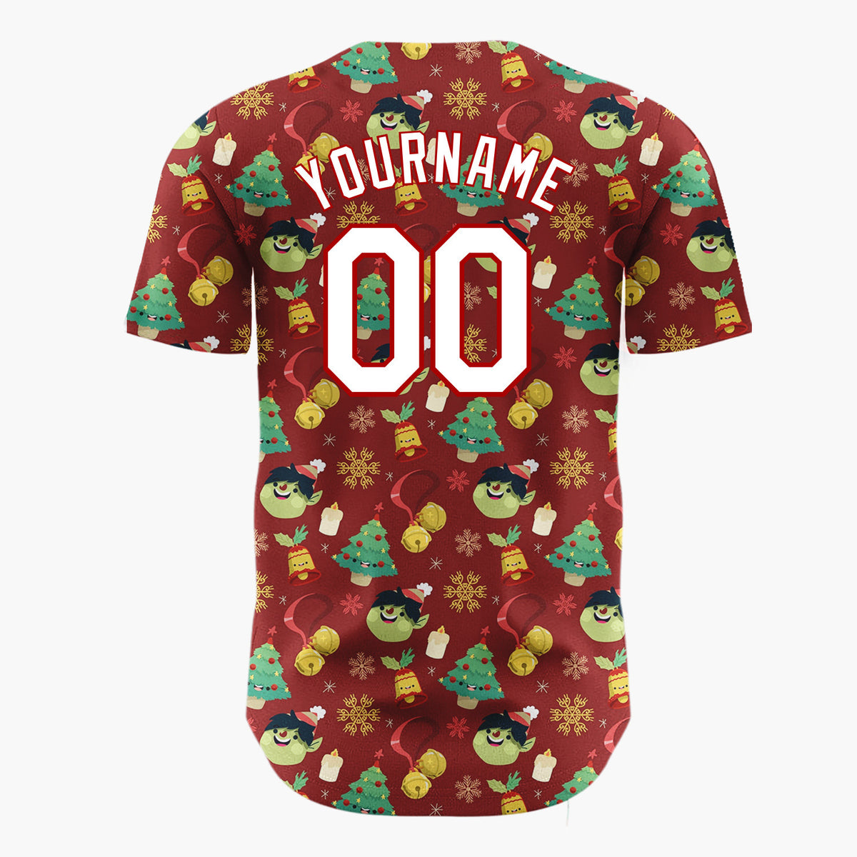 Custom Dark Red Christmas Doodles Festive Cartoon Pattern Christmas Baseball Jersey