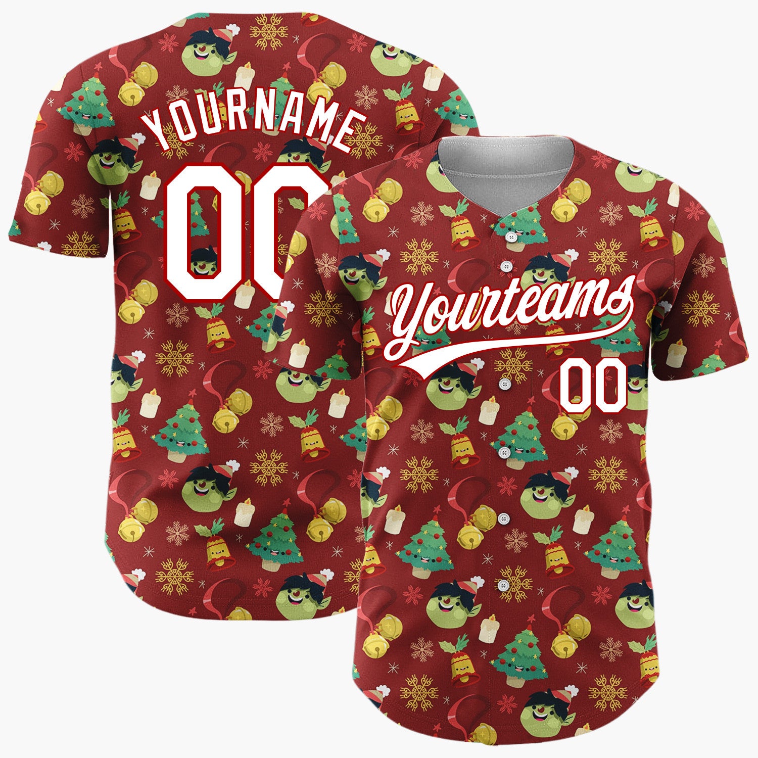 Custom Dark Red Christmas Doodles Festive Cartoon Pattern Christmas Baseball Jersey