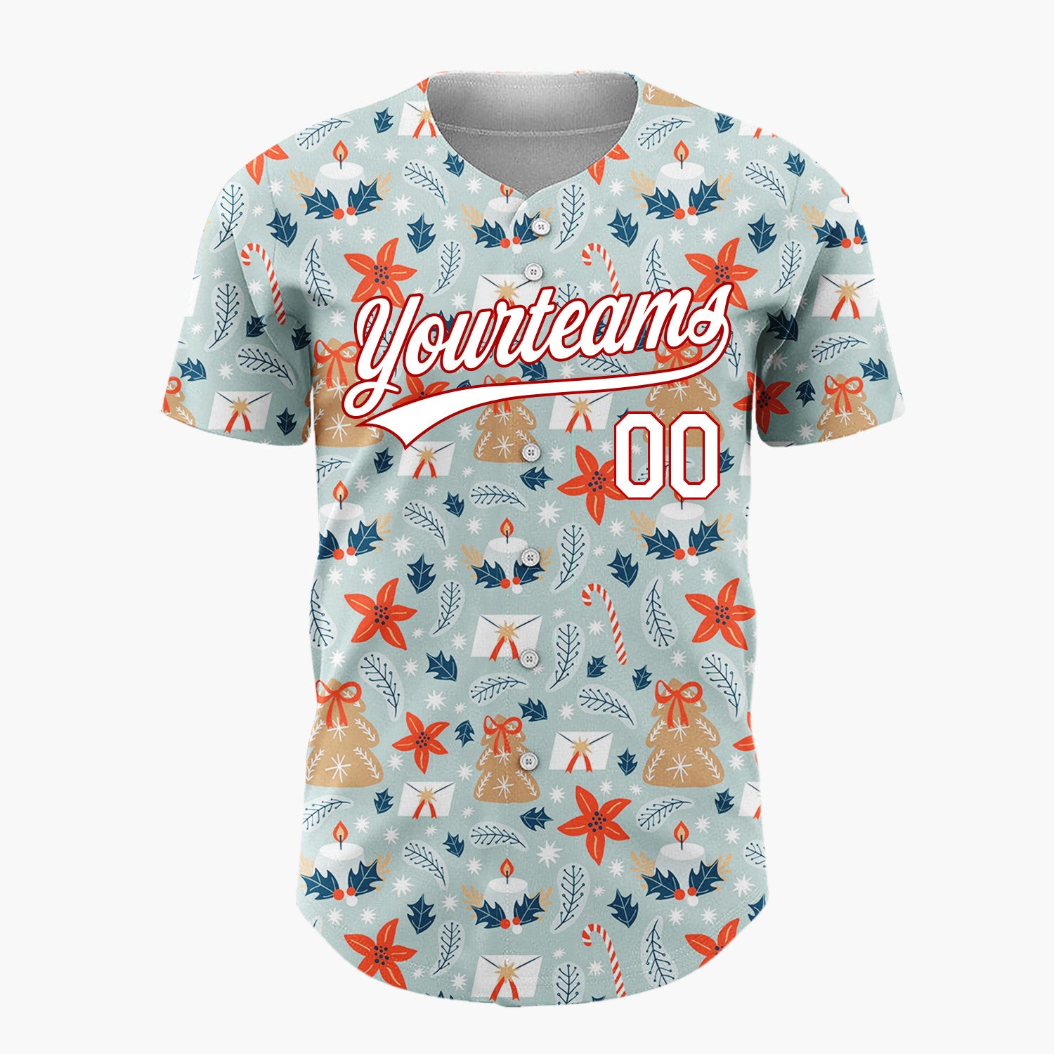 Custom Light Blue Starfish Christmas Nautical Cartoon Pattern Christmas Baseball Jersey