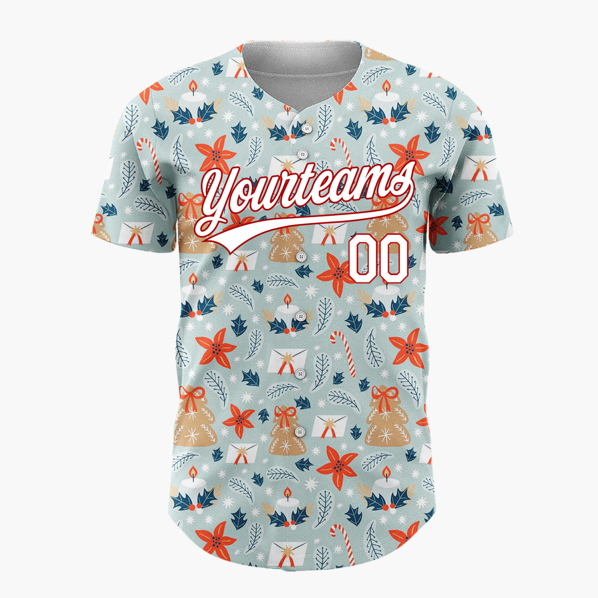 Custom Light Blue Starfish Christmas Nautical Cartoon Pattern Christmas Baseball Jersey