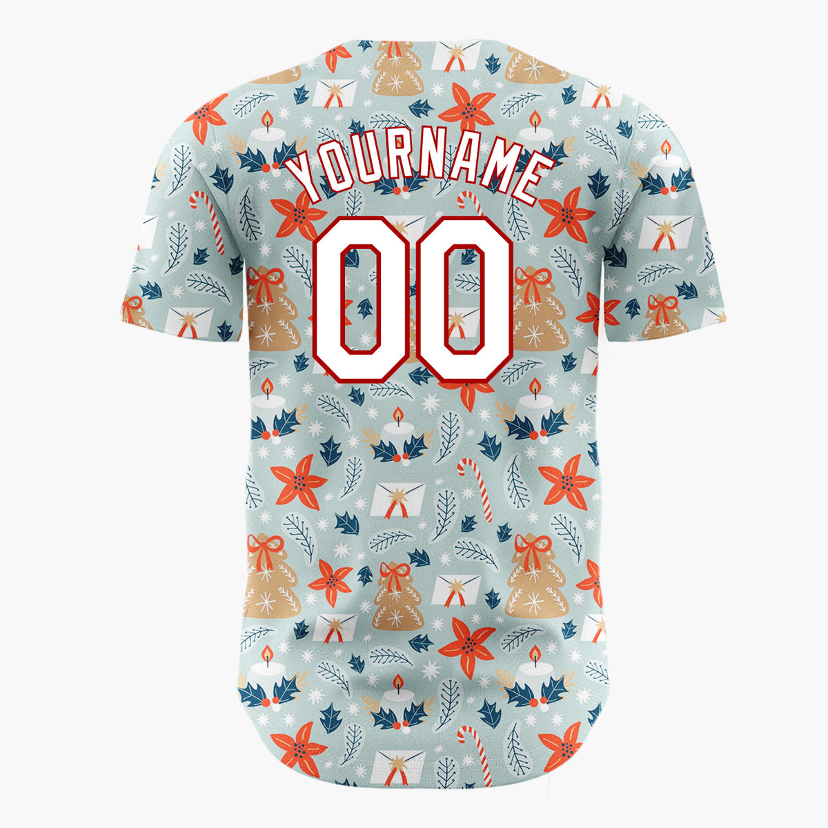 Custom Light Blue Starfish Christmas Nautical Cartoon Pattern Christmas Baseball Jersey