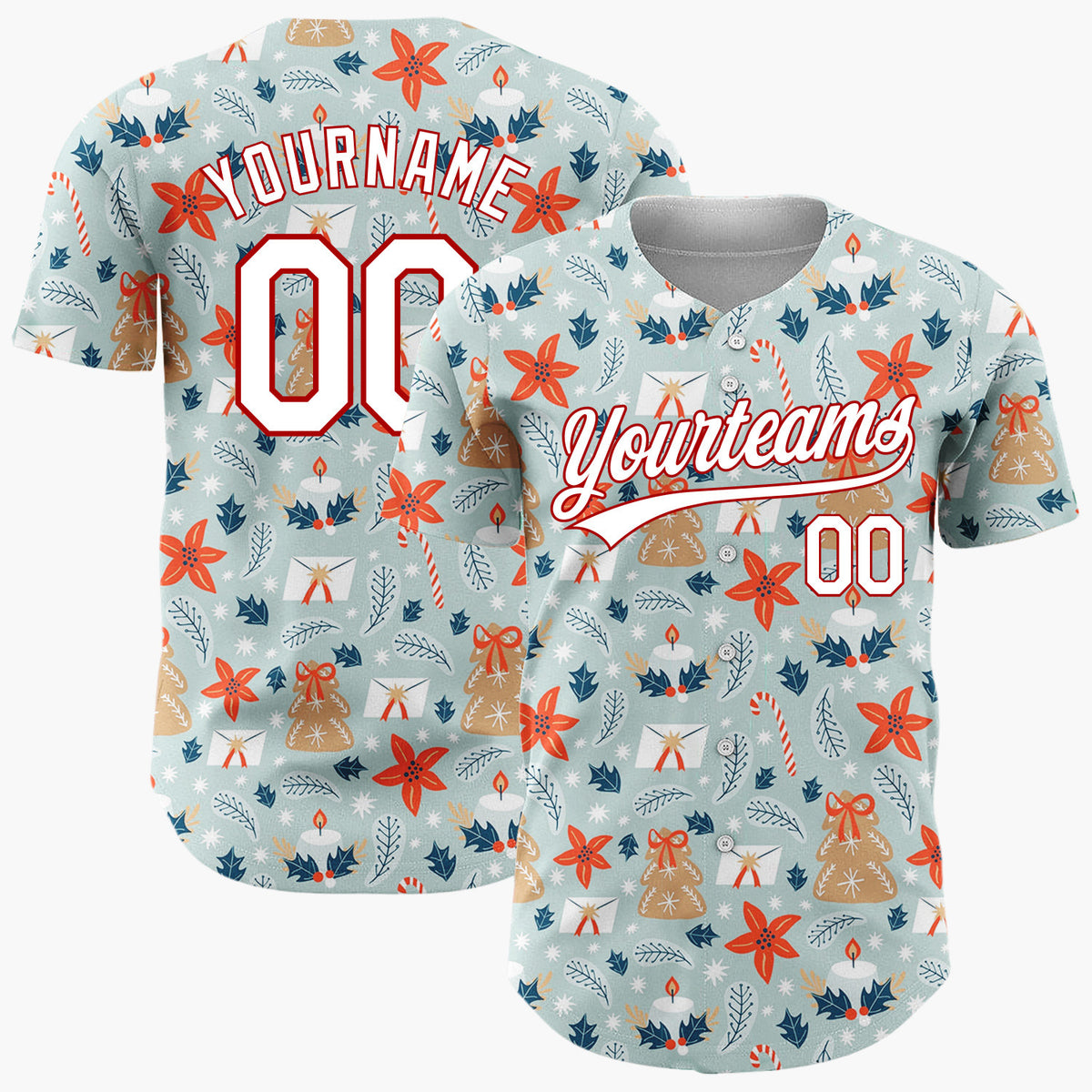 Custom Light Blue Starfish Christmas Nautical Cartoon Pattern Christmas Baseball Jersey