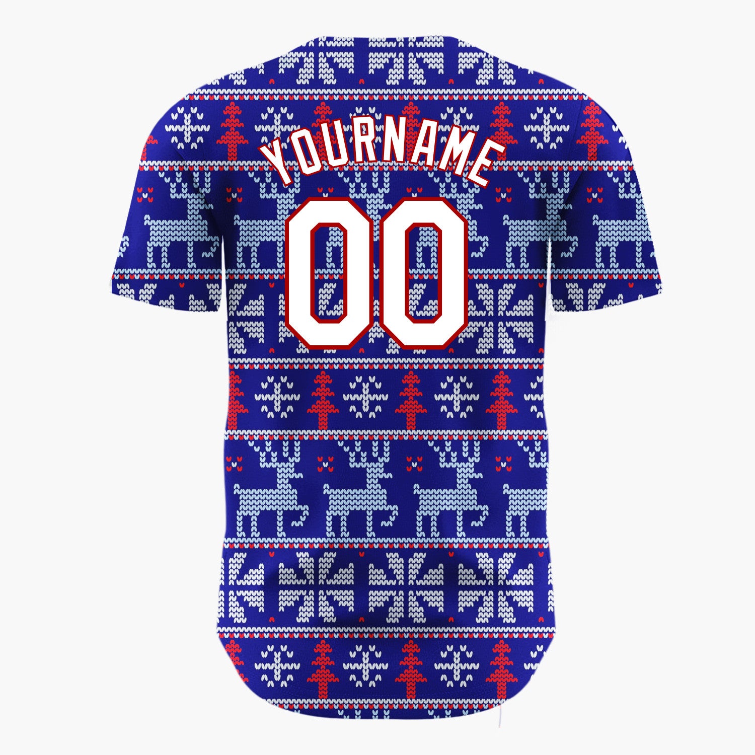 Custom Navy Blue Reindeer Nordic Knitted Pattern Christmas Baseball Jersey