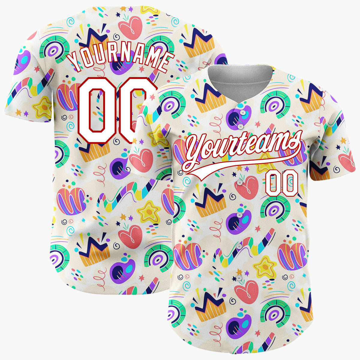 Custom Light Cream Bright Abstract Geometric Doodle Pattern Christmas Baseball Jersey