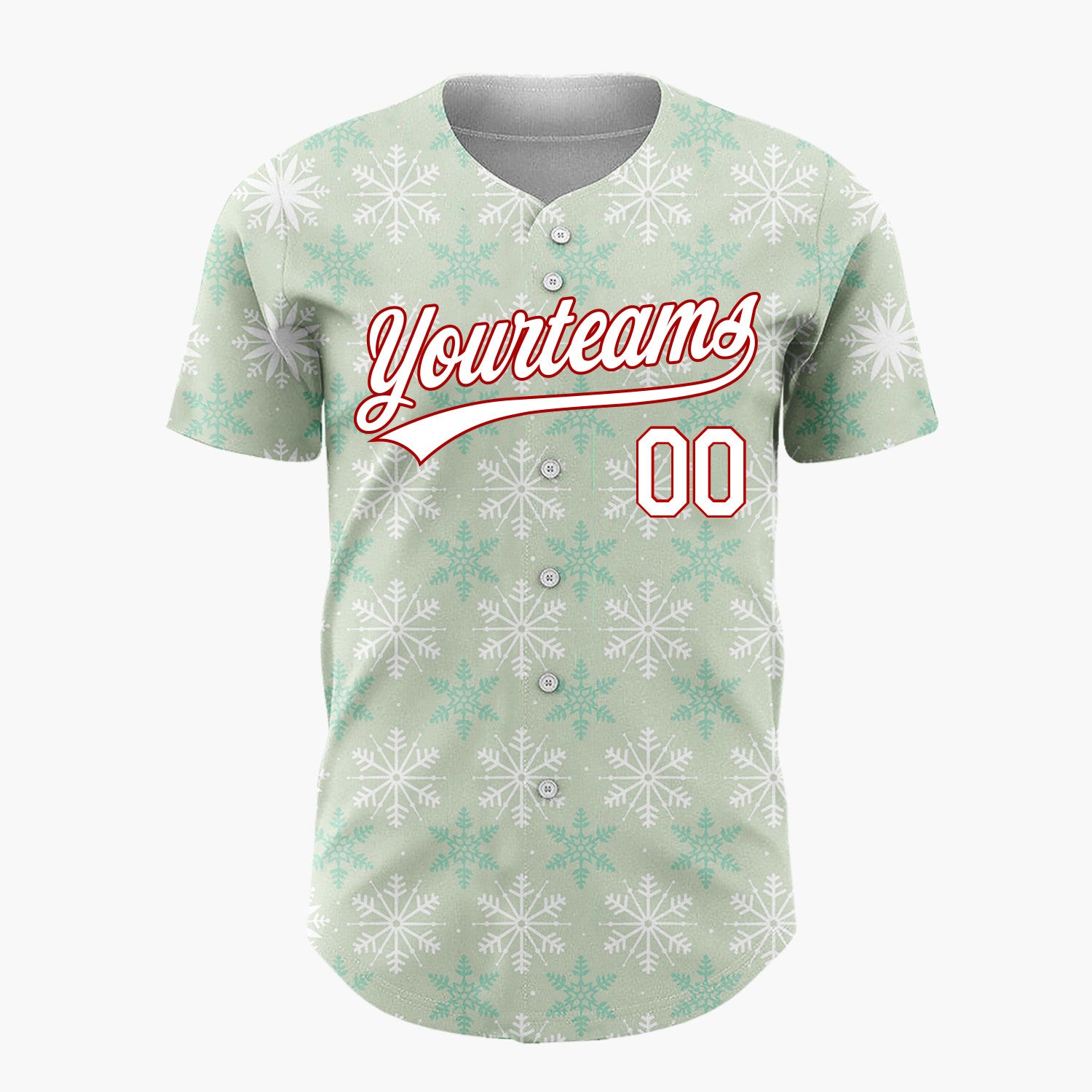Custom Light Green White Simple Snowflake Geometric Pattern Christmas Baseball Jersey