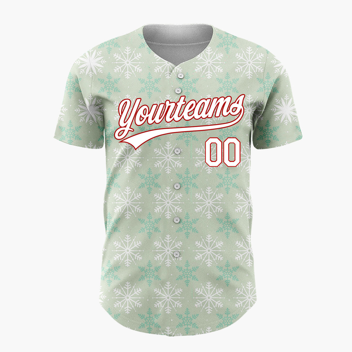 Custom Light Green White Simple Snowflake Geometric Pattern Christmas Baseball Jersey