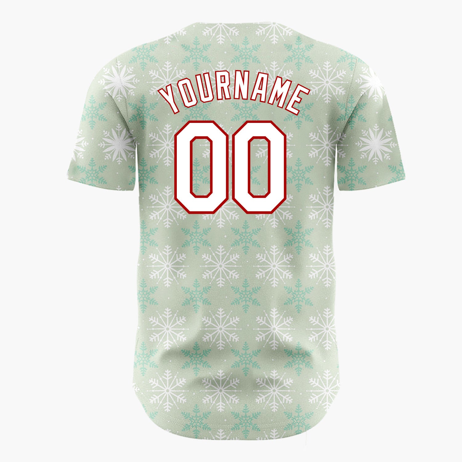 Custom Light Green White Simple Snowflake Geometric Pattern Christmas Baseball Jersey