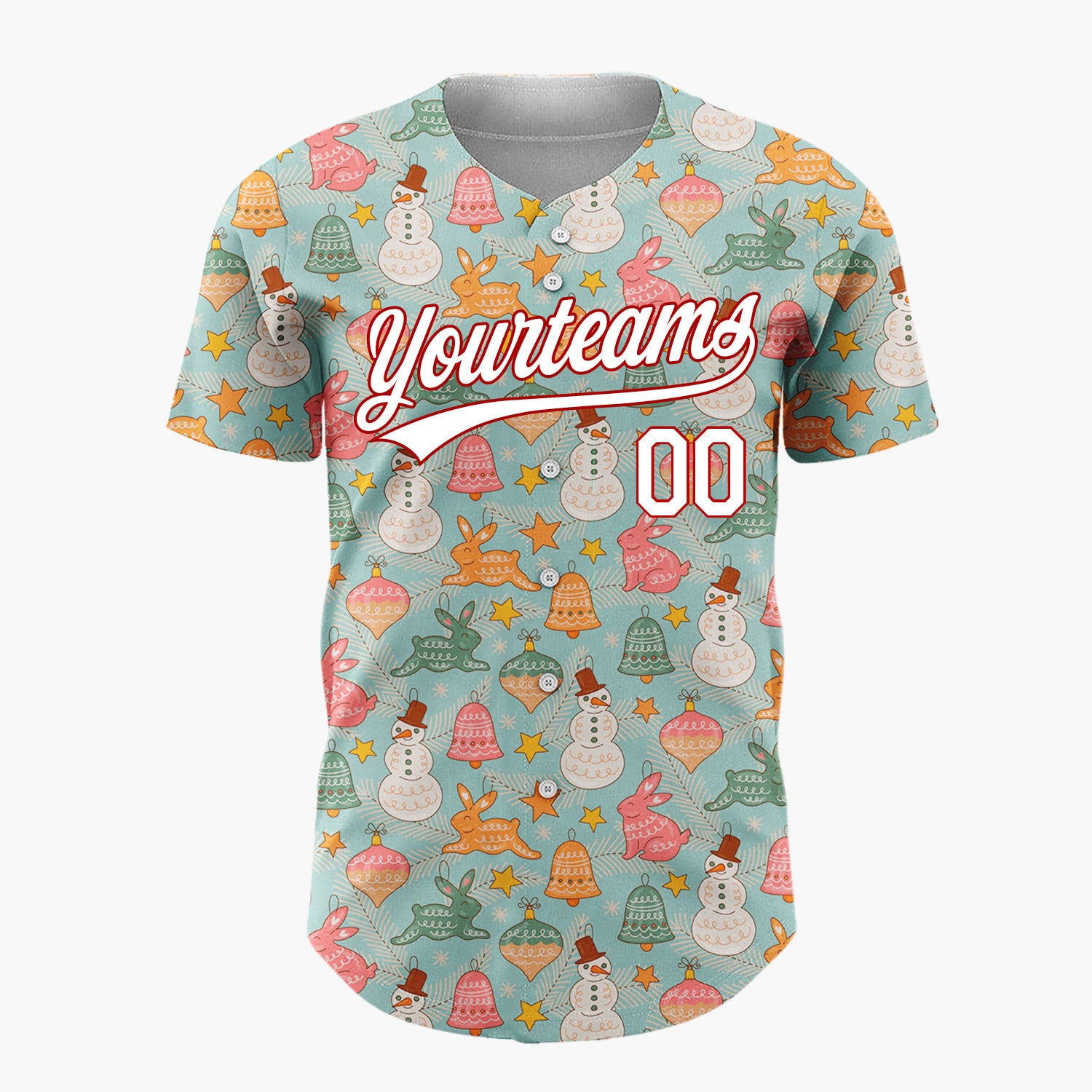 Custom Light Blue Snowman Penguin Cute Cartoon Pattern Christmas Baseball Jersey