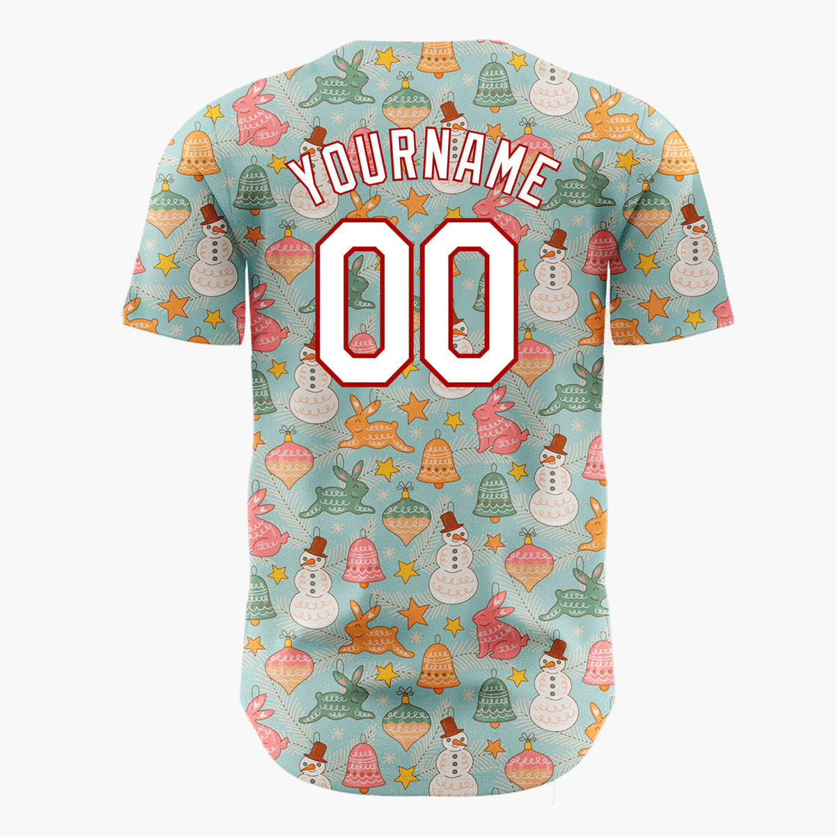 Custom Light Blue Snowman Penguin Cute Cartoon Pattern Christmas Baseball Jersey