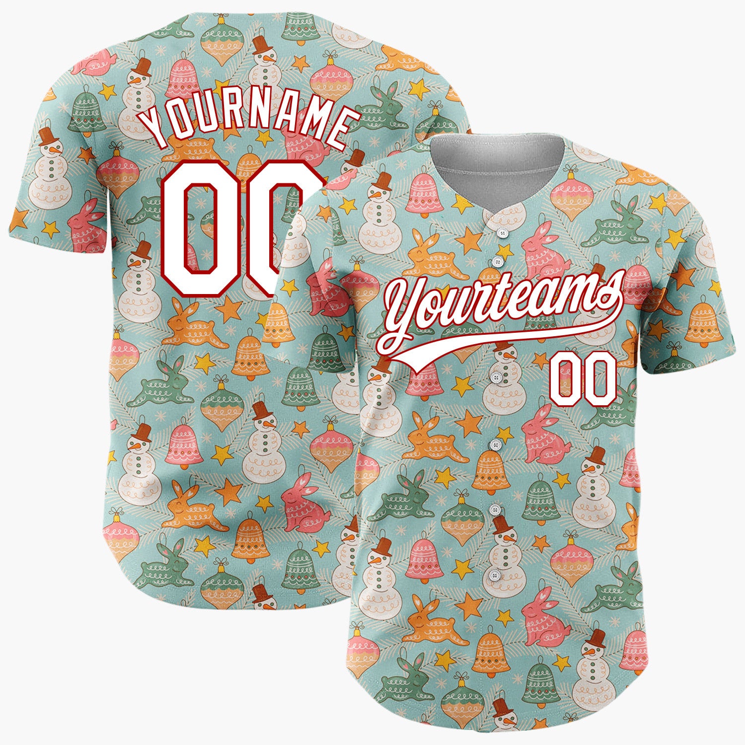 Custom Light Blue Snowman Penguin Cute Cartoon Pattern Christmas Baseball Jersey