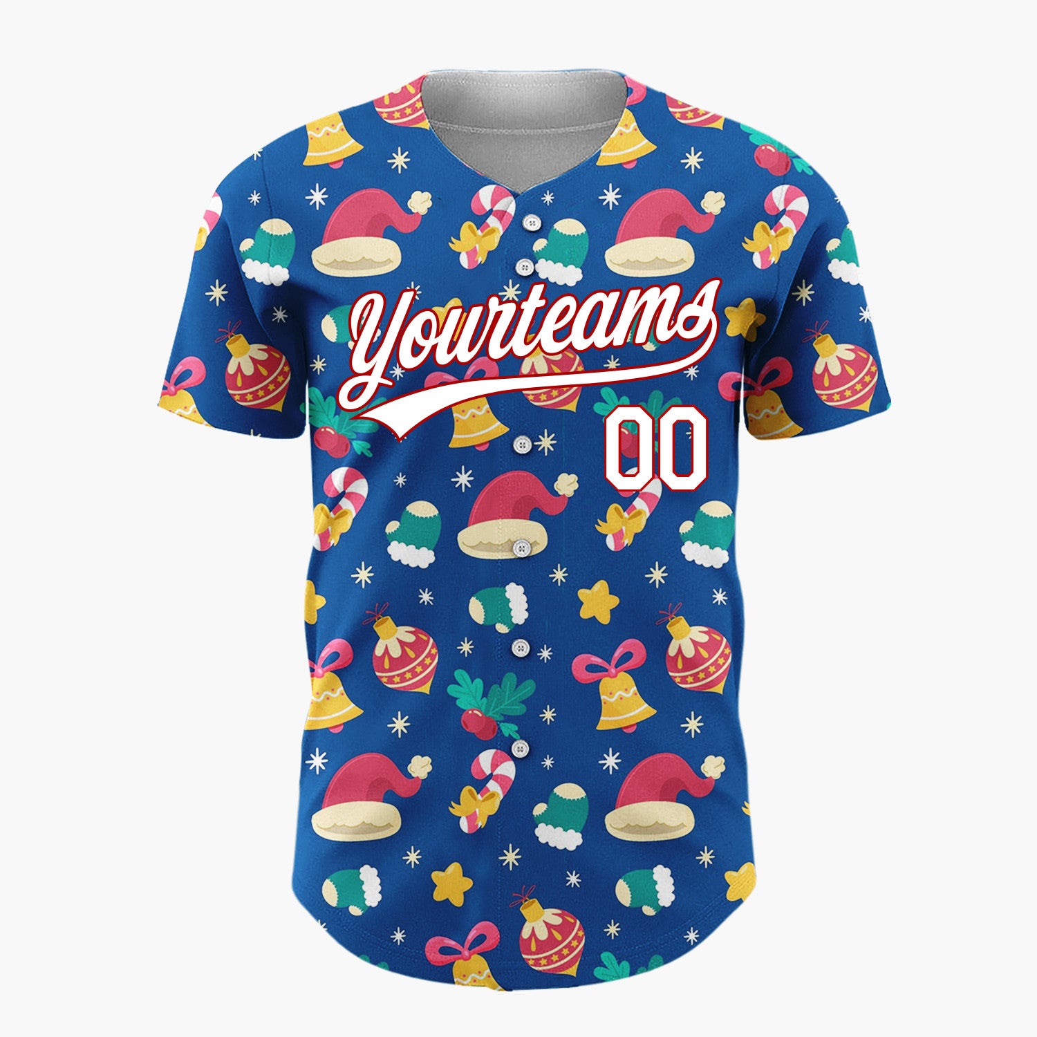 Custom Navy Blue Festive Christmas Icons Holiday Pattern Christmas Baseball Jersey