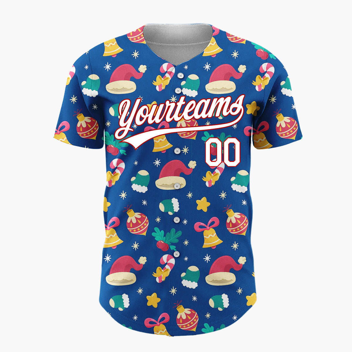 Custom Navy Blue Festive Christmas Icons Holiday Pattern Christmas Baseball Jersey