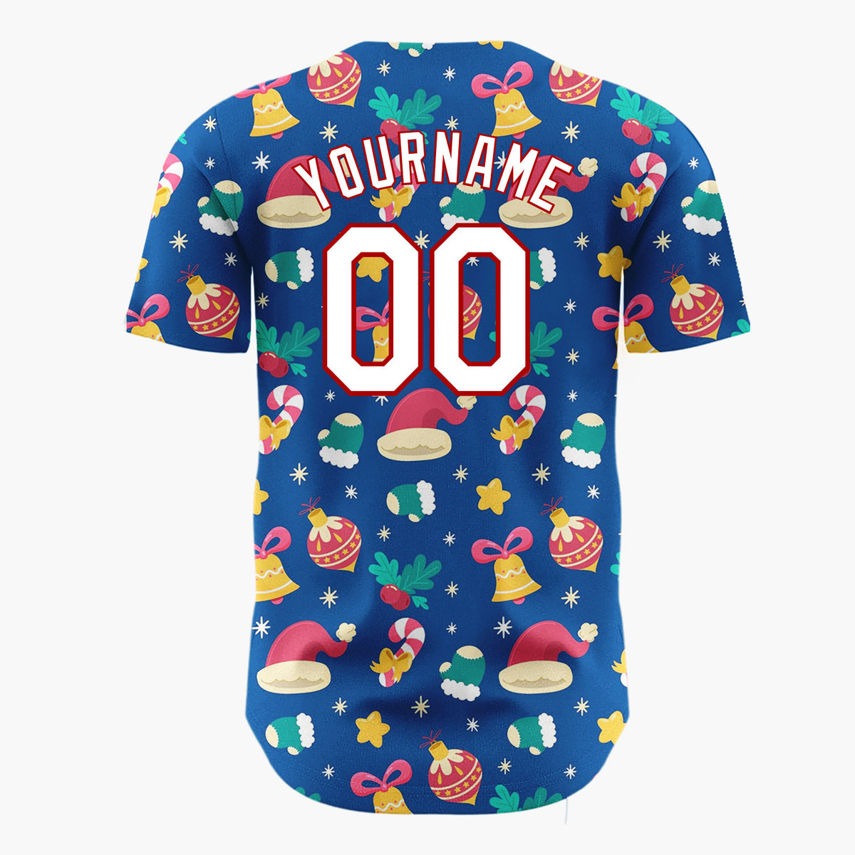 Custom Navy Blue Festive Christmas Icons Holiday Pattern Christmas Baseball Jersey