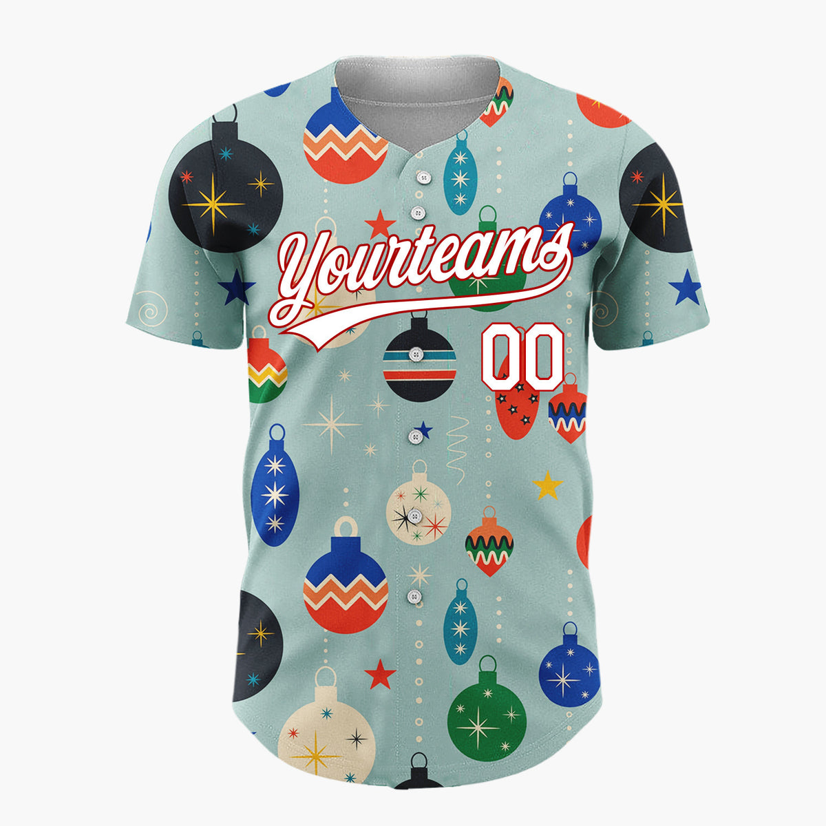 Custom Muted Blue Mid Century Modern Christmas Ornament Pattern Christmas Baseball Jersey
