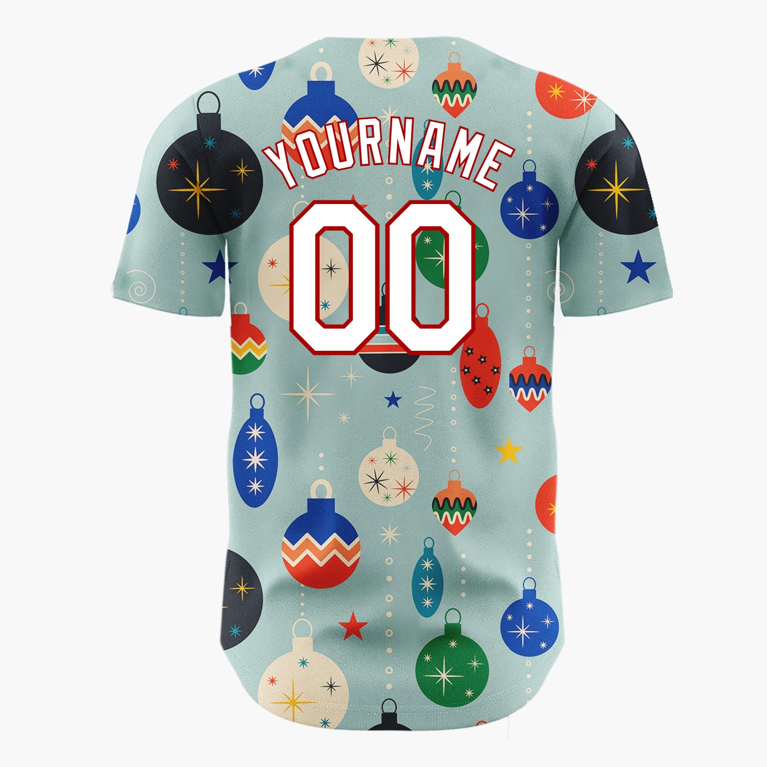 Custom Muted Blue Mid Century Modern Christmas Ornament Pattern Christmas Baseball Jersey