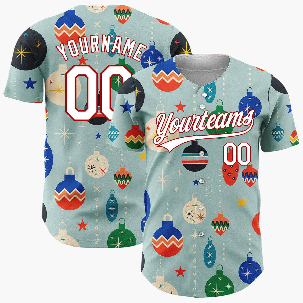 Custom Muted Blue Mid Century Modern Christmas Ornament Pattern Christmas Baseball Jersey