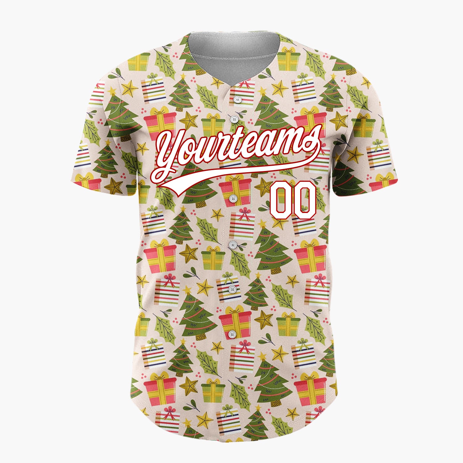 Custom Light Pink Green Red Geometric Gifts And Stars Christmas Baseball Jersey