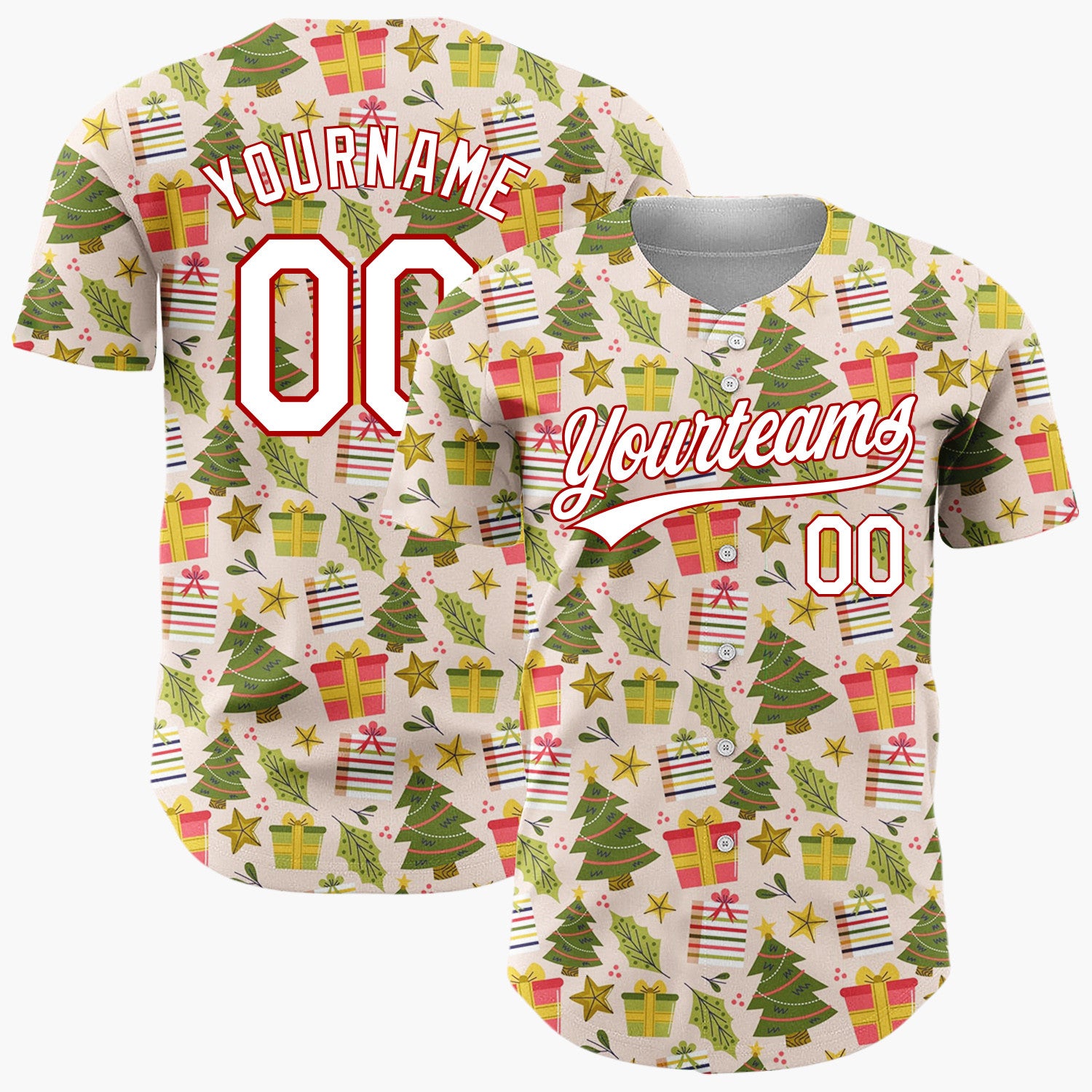 Custom Light Pink Green Red Geometric Gifts And Stars Christmas Baseball Jersey