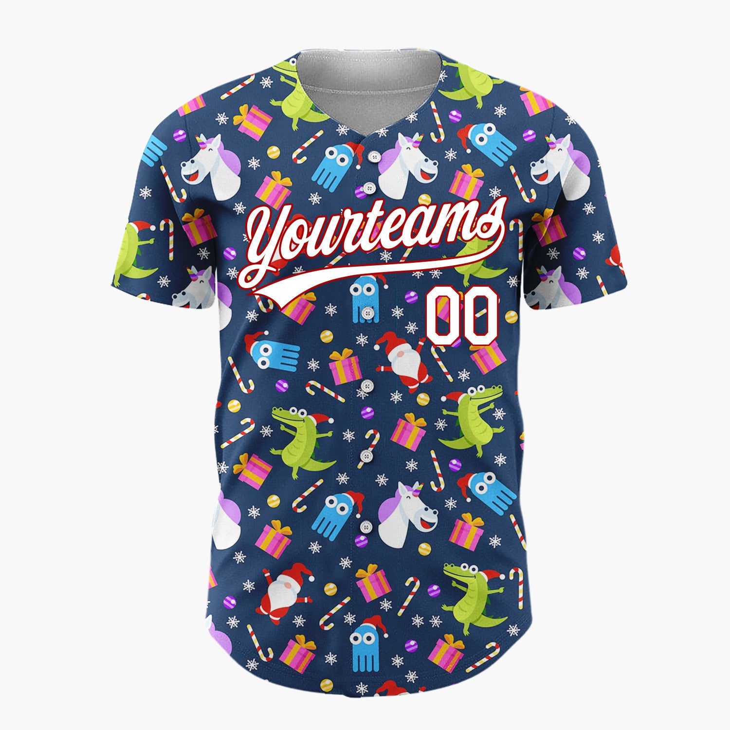 Custom Navy Blue Funny Character Christmas Cartoon Pattern Christmas Baseball Jersey