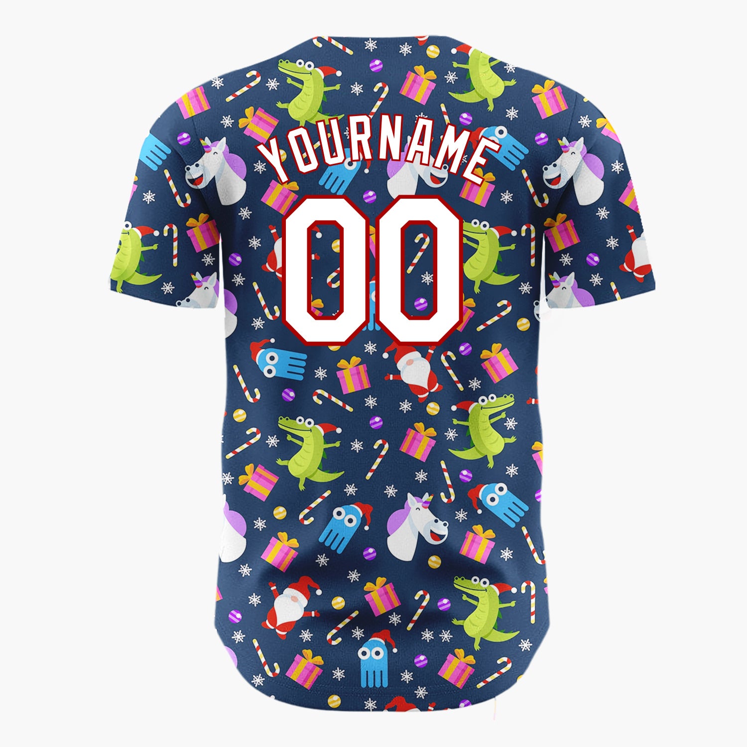 Custom Navy Blue Funny Character Christmas Cartoon Pattern Christmas Baseball Jersey