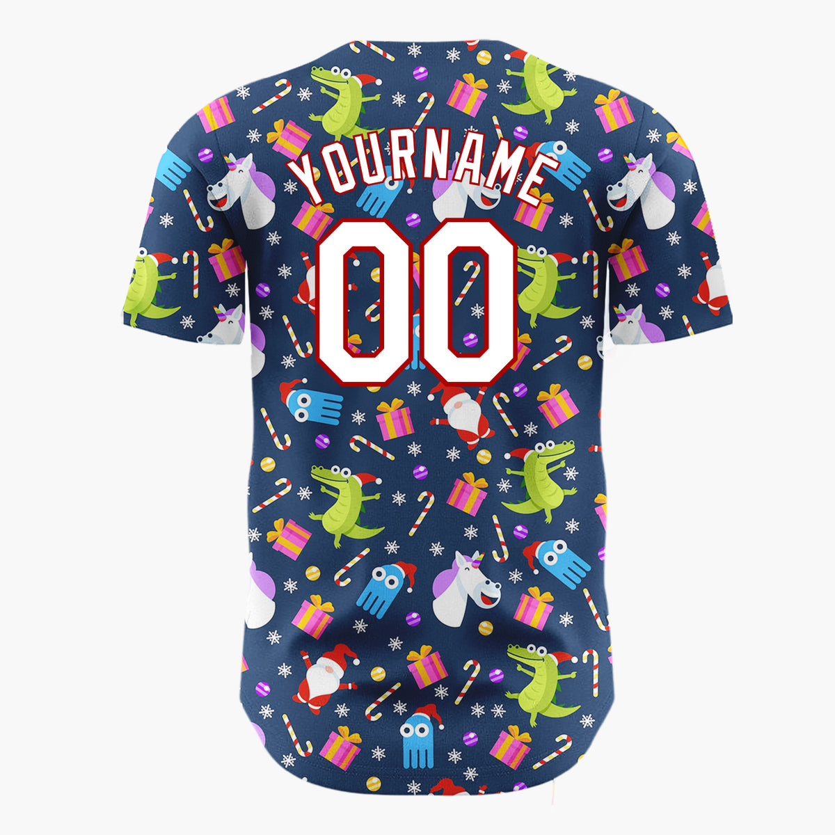 Custom Navy Blue Funny Character Christmas Cartoon Pattern Christmas Baseball Jersey