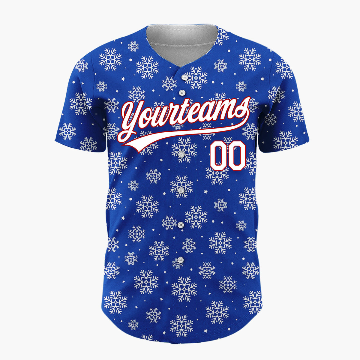 Custom Navy Blue White Scattered Snowflakes Stars Winter Pattern Christmas Baseball Jersey