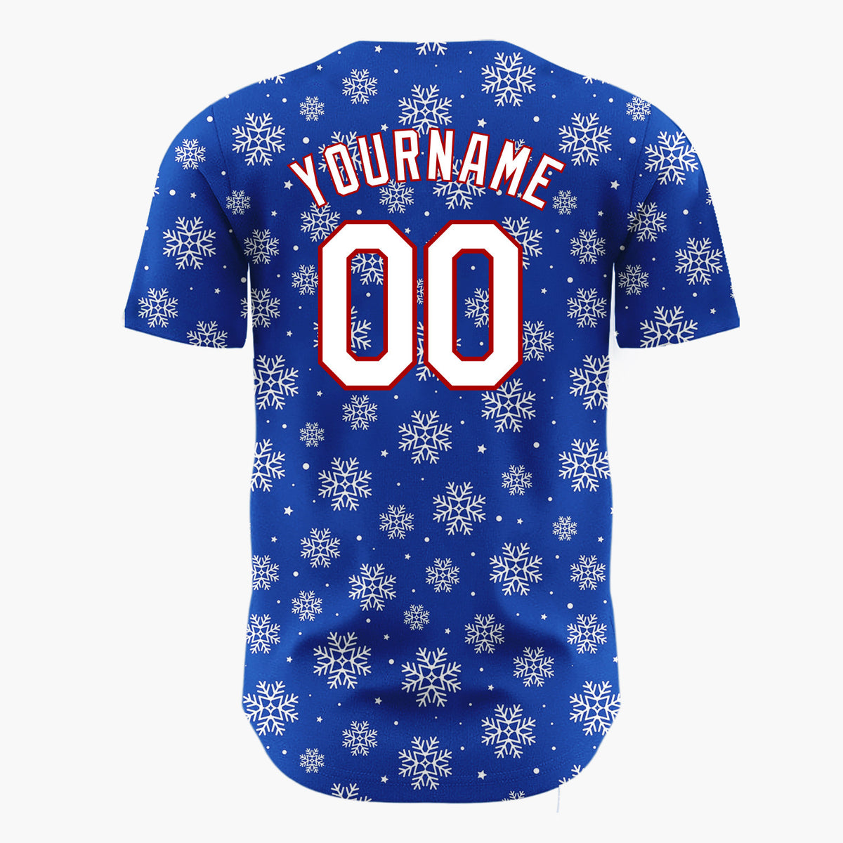 Custom Navy Blue White Scattered Snowflakes Stars Winter Pattern Christmas Baseball Jersey