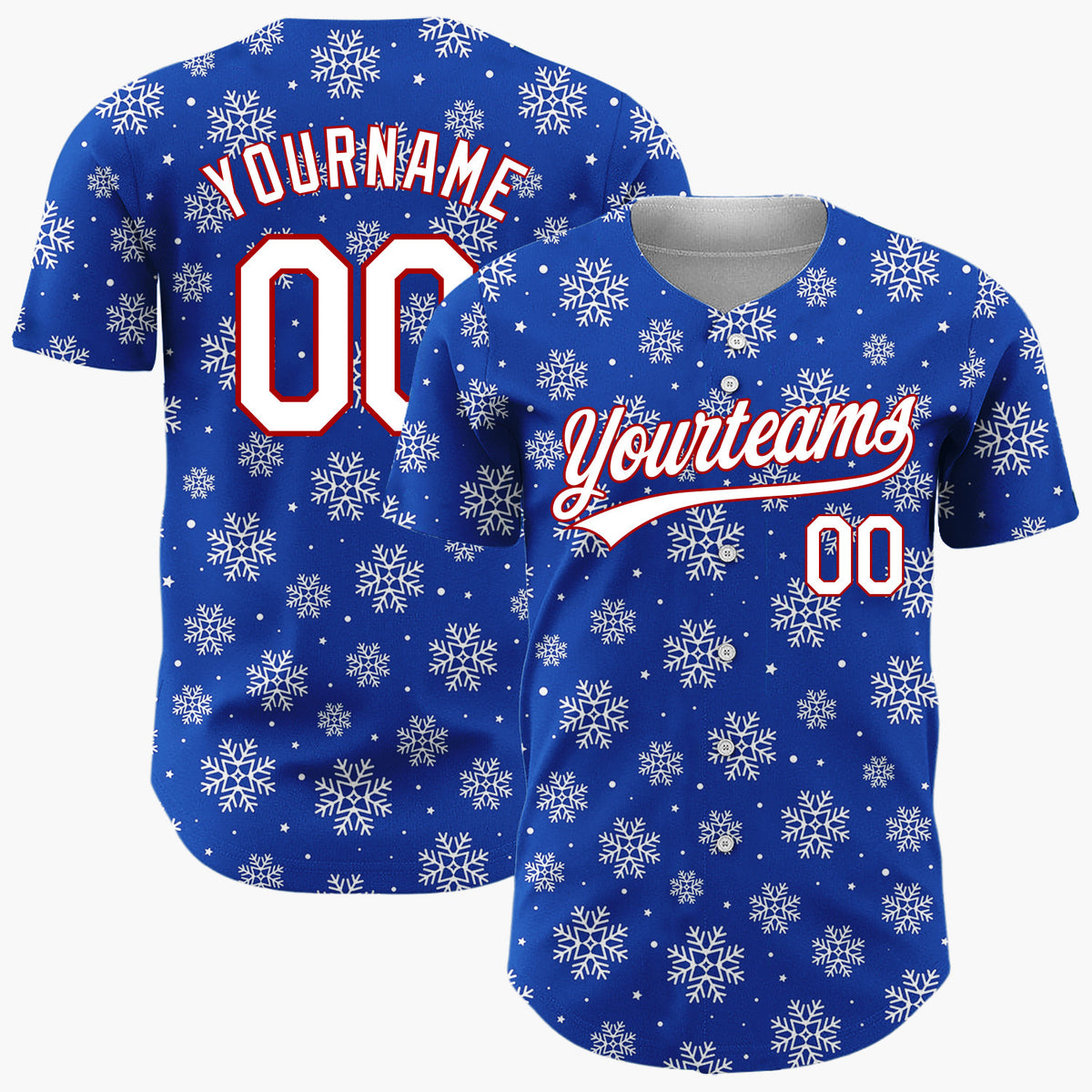 Custom Navy Blue White Scattered Snowflakes Stars Winter Pattern Christmas Baseball Jersey