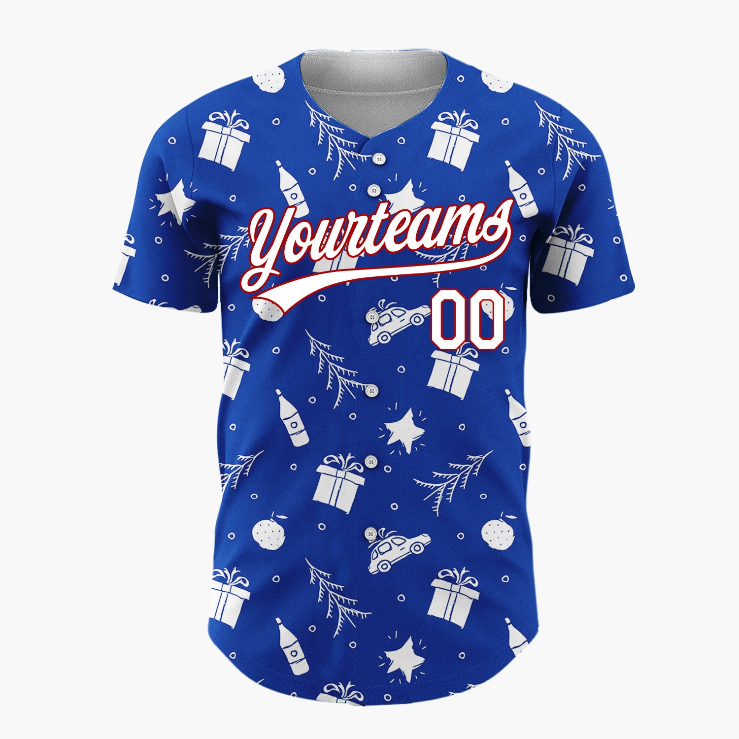 Custom Navy Car Gift And Star Doodle Christmas Baseball Jersey