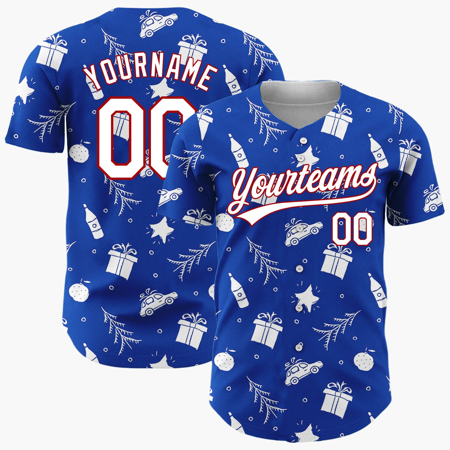Custom Navy Car Gift And Star Doodle Christmas Baseball Jersey