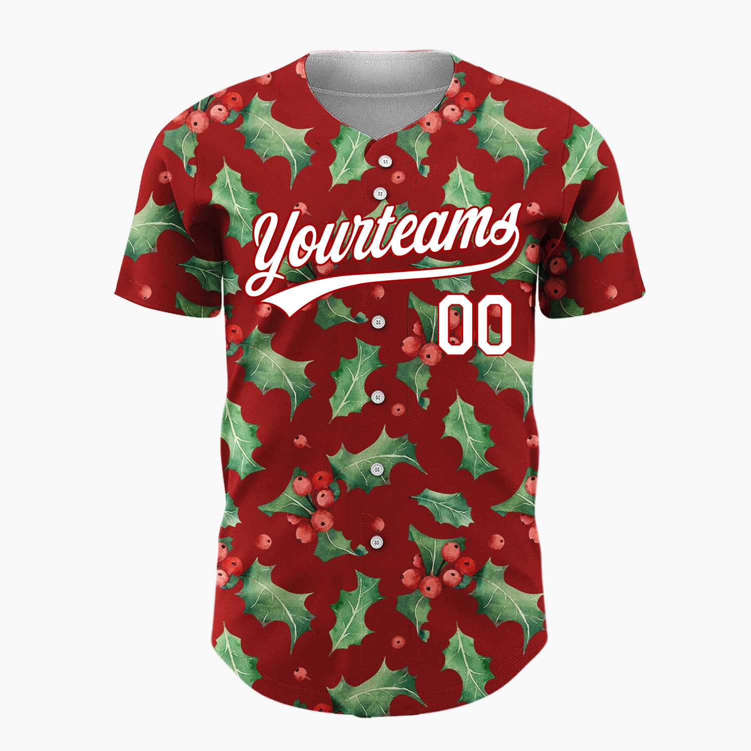 Custom Maroon Holly Leaves And Berries Watercolor Christmas Baseball Jersey