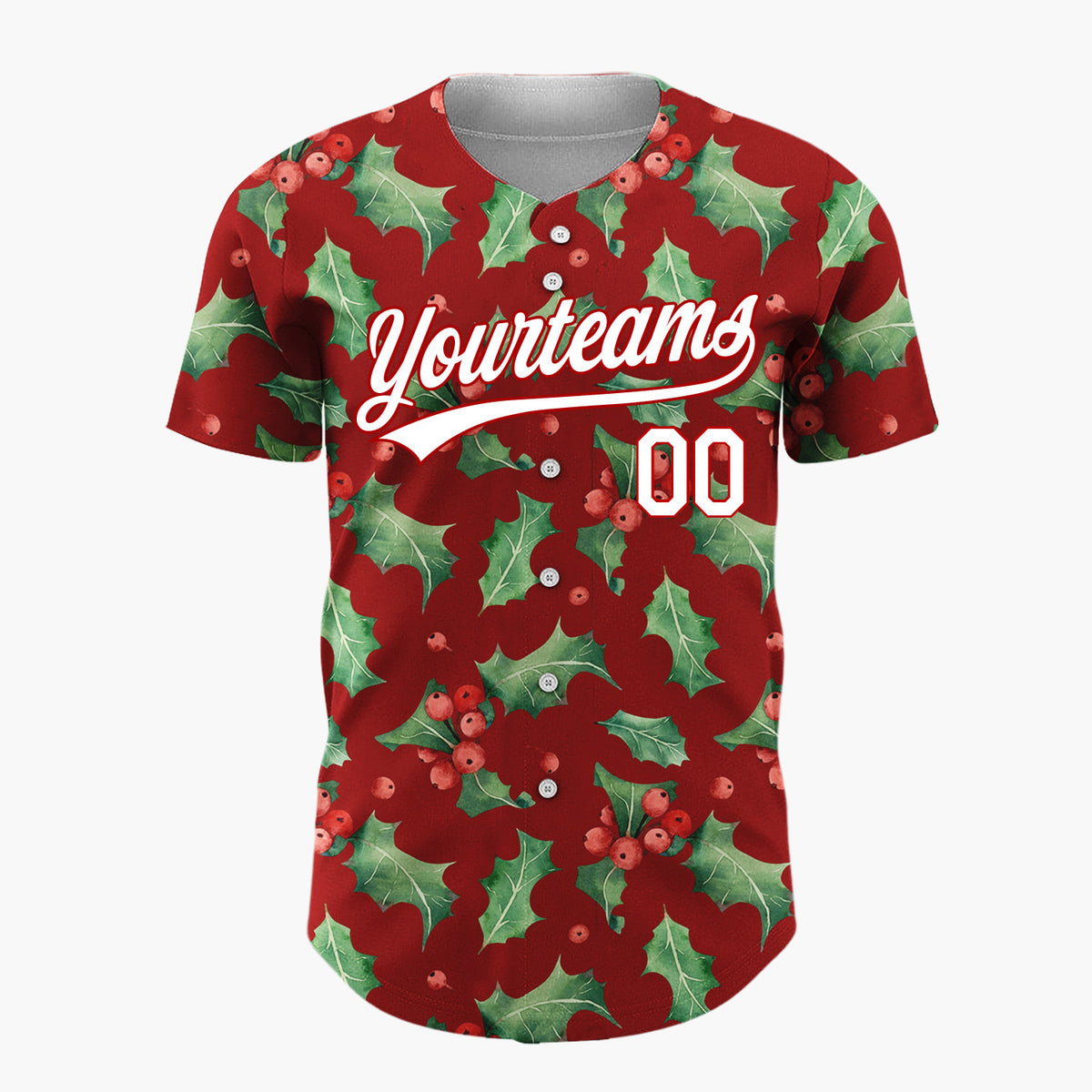 Custom Maroon Holly Leaves And Berries Watercolor Christmas Baseball Jersey