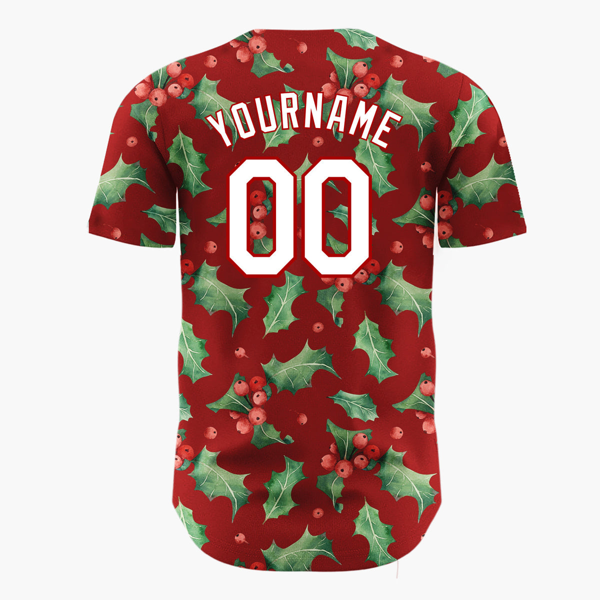 Custom Maroon Holly Leaves And Berries Watercolor Christmas Baseball Jersey