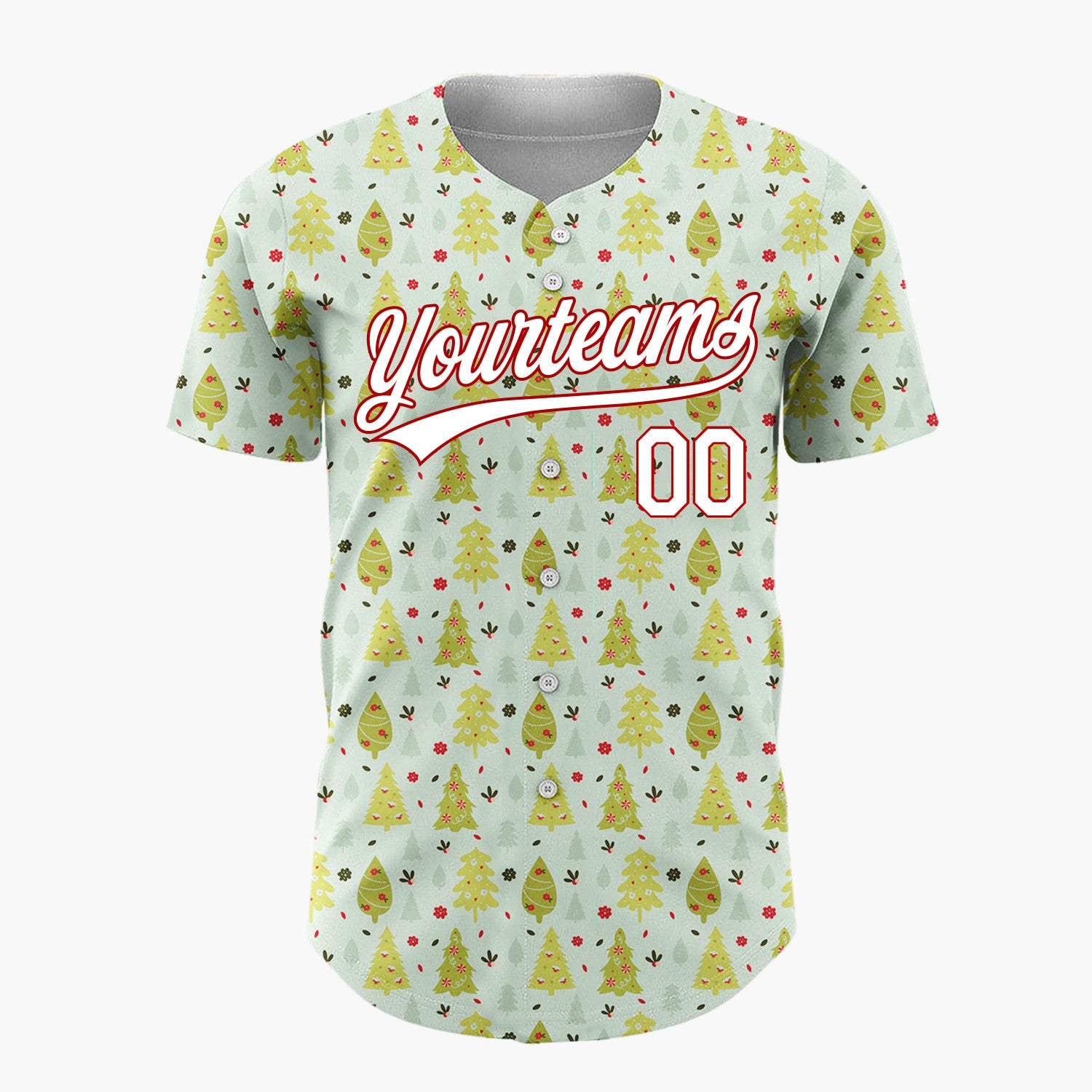 Custom Mint Green Trees And Berries Christmas Botanical Pattern Christmas Baseball Jersey