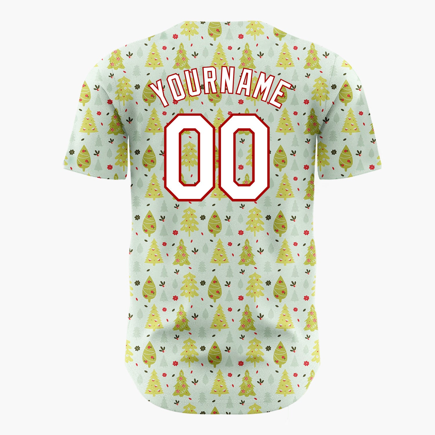 Custom Mint Green Trees And Berries Christmas Botanical Pattern Christmas Baseball Jersey