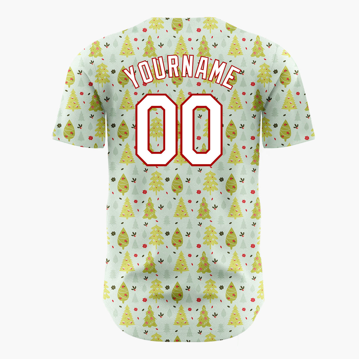 Custom Mint Green Trees And Berries Christmas Botanical Pattern Christmas Baseball Jersey